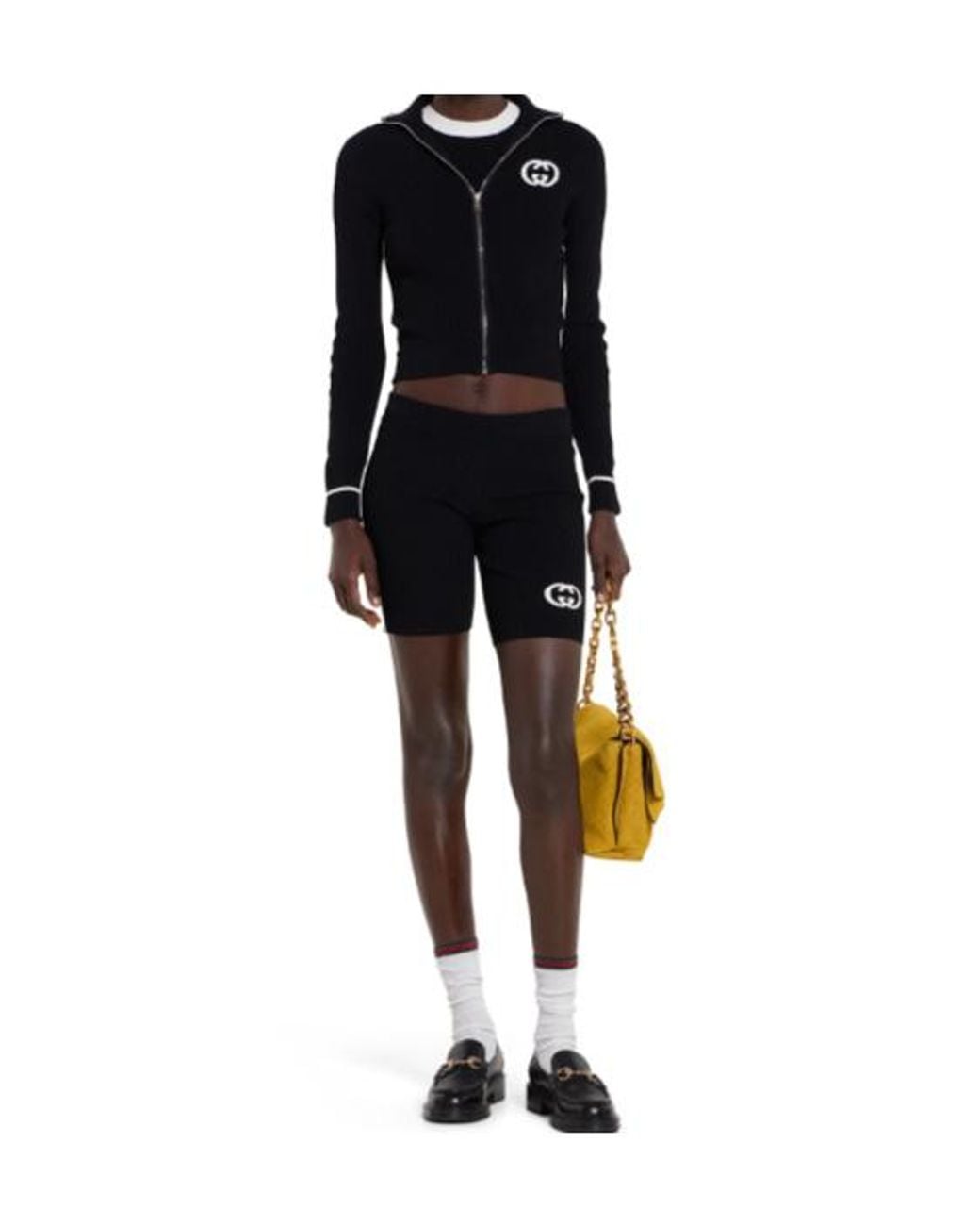 Gucci Black Ribbed Gg Intarsia Knit Shorts