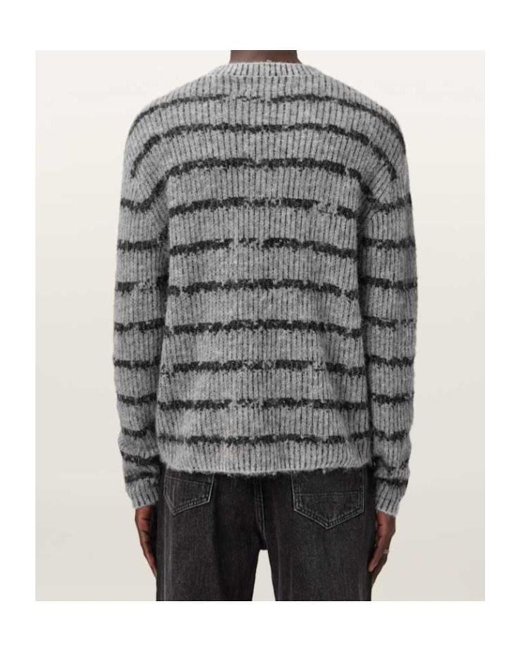 AllSaints Gray Stripe Dissolved Sweater for men