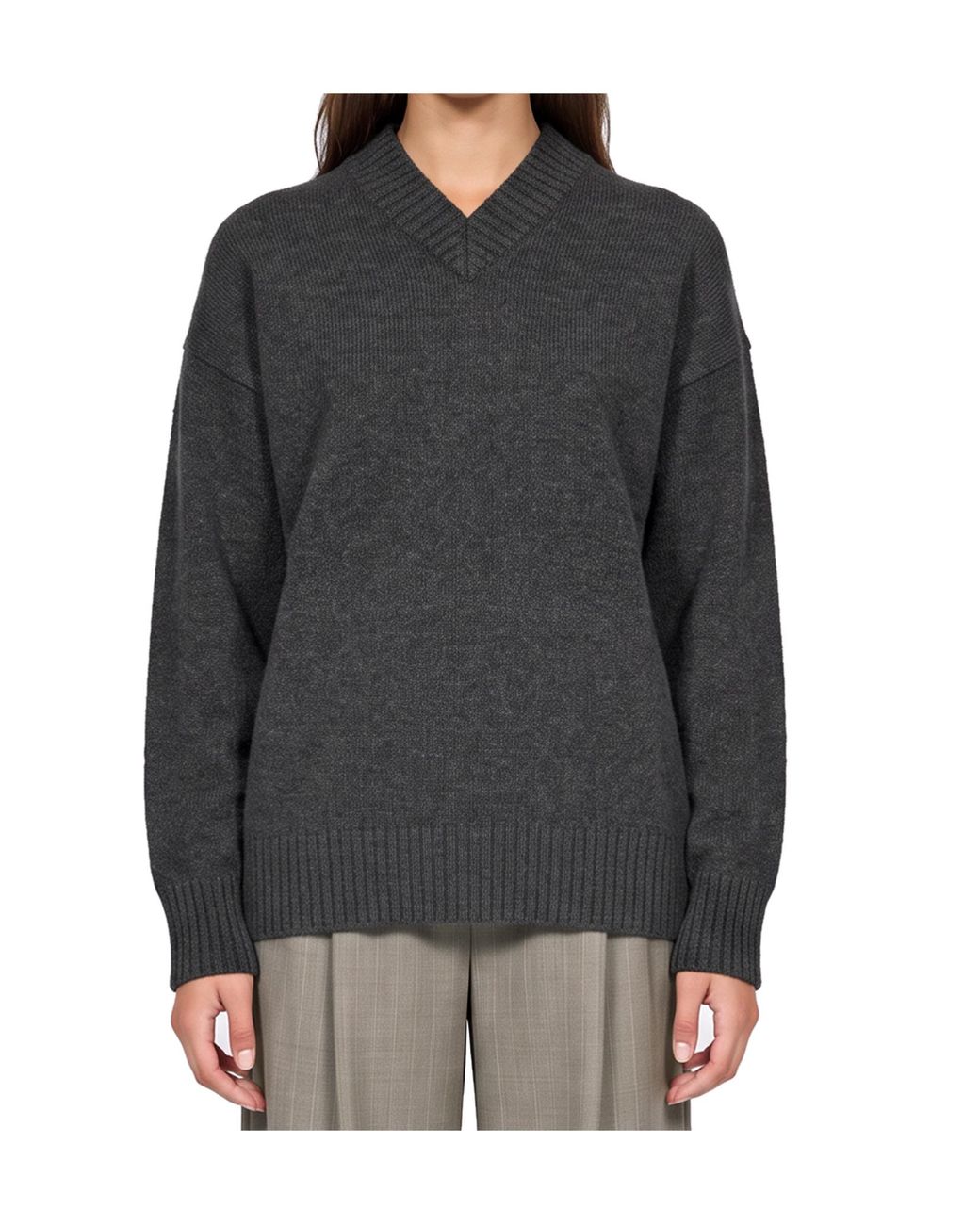 Soeur Gray Notch Collar Loose Knit Sweater