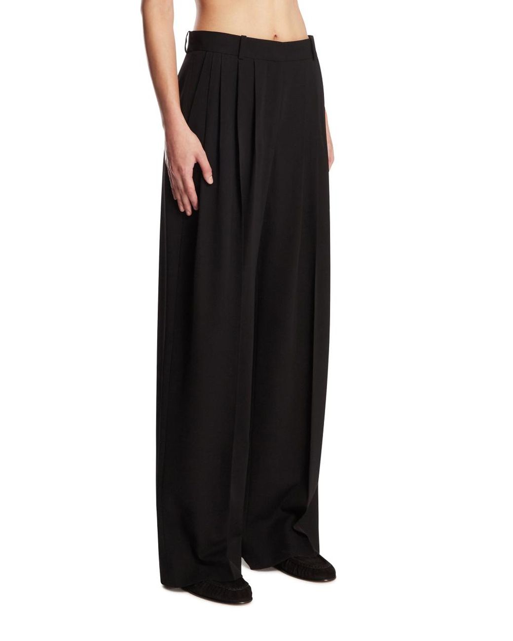 The Row Black Daniela Pleated Wide-Leg Pants