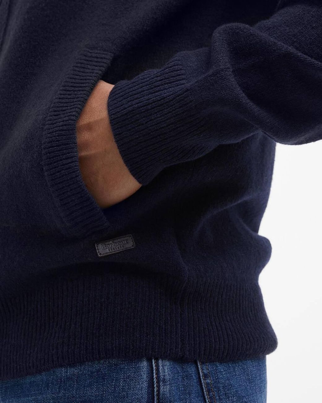 Barbour Blue Essential Elbow-Patch Cardigan for men
