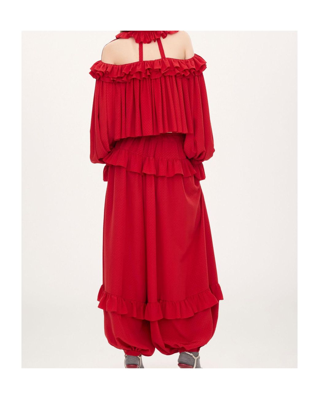 Chloé Red Chloé Fluid Ruffle Detailed Pants