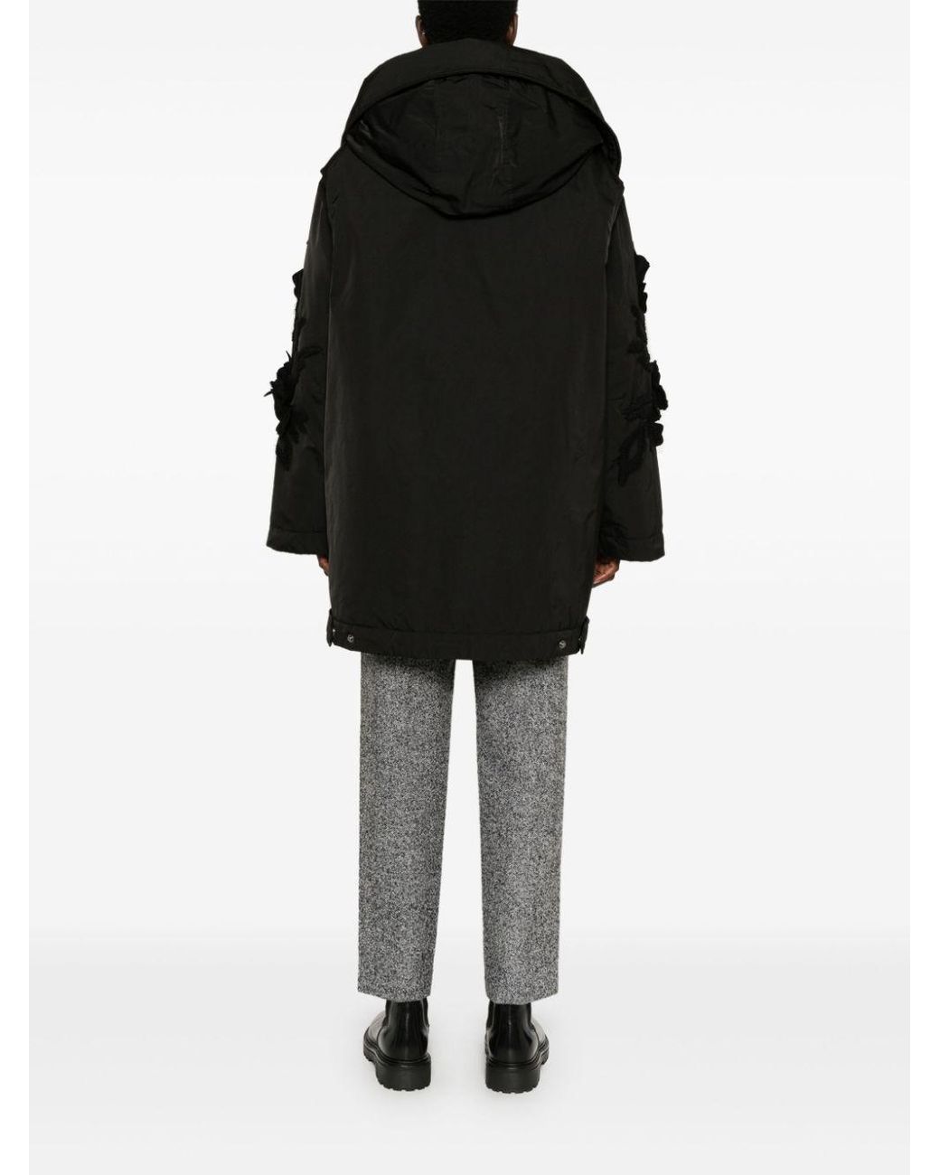 Ermanno Scervino Black Floral-Appliqué Puffer Jacket