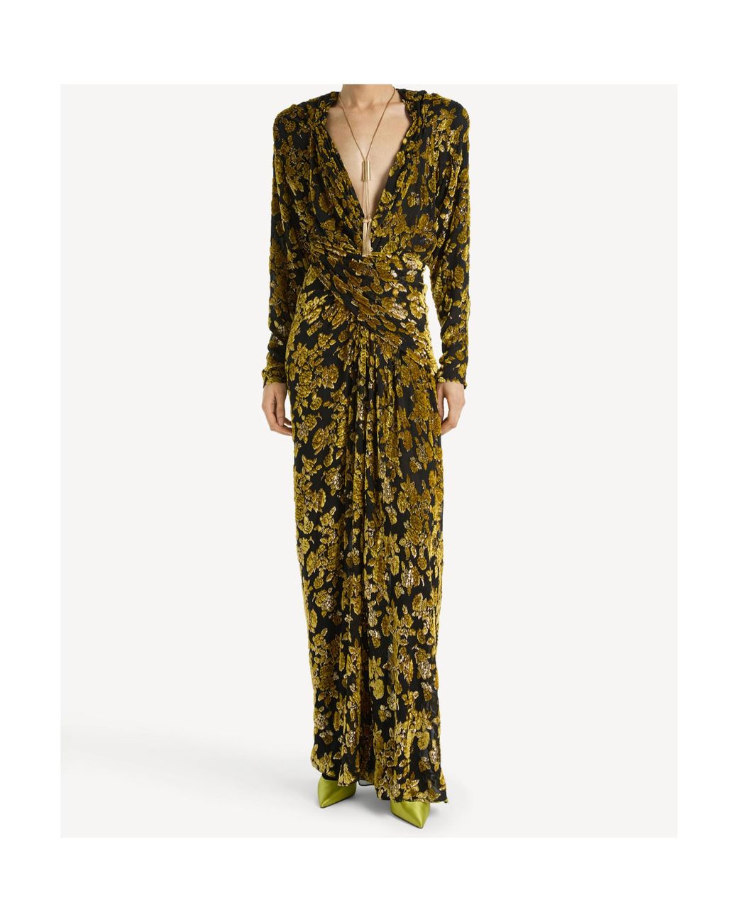 Balmain Green Long Velvet Jacquard Dress