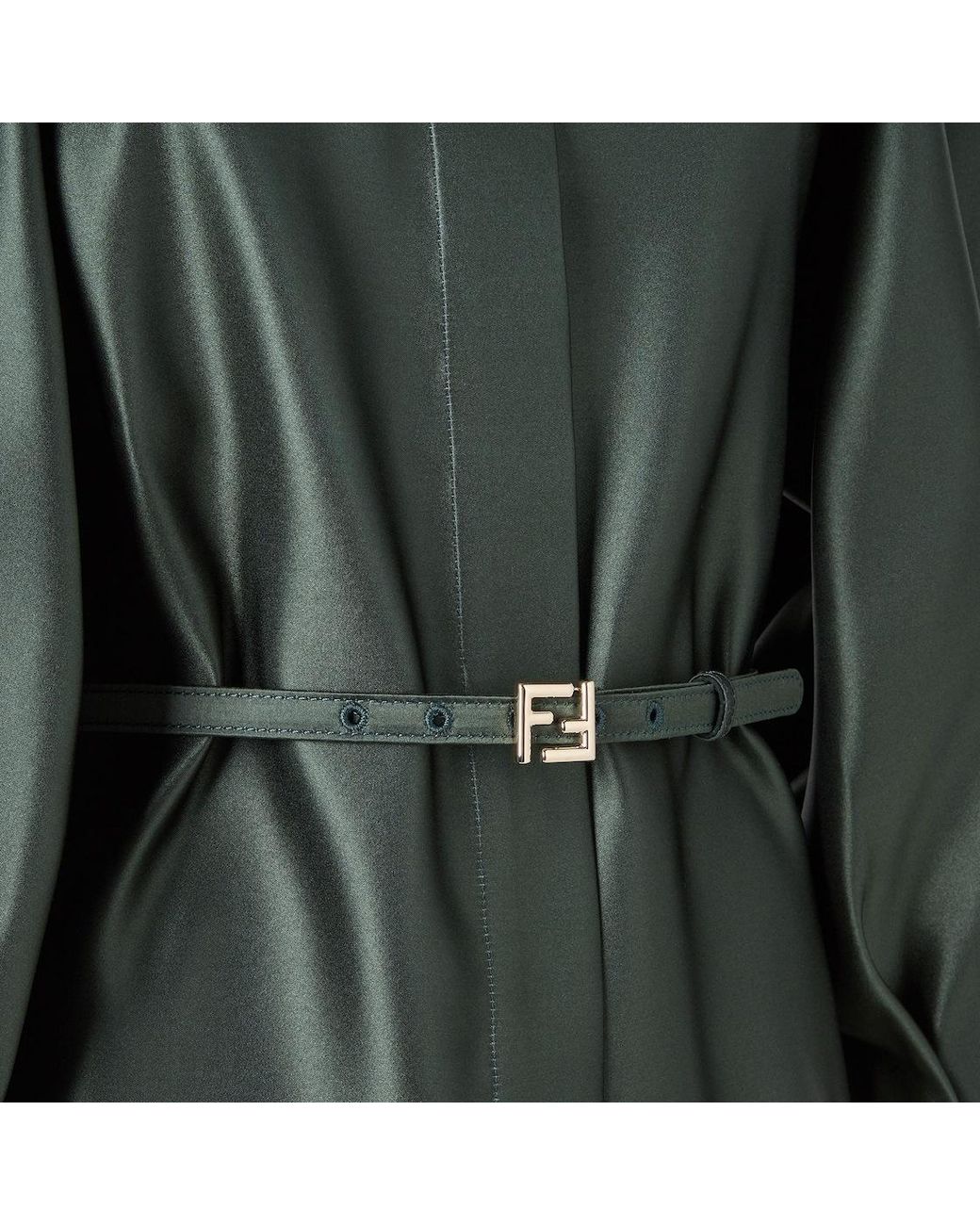 Fendi Green Duchess Crewneck Belted Jacket