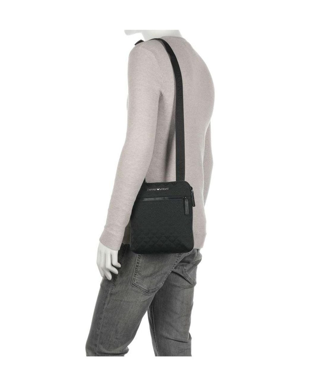 Emporio Armani Black All-Over Jacquard Eagle Flat Shoulder Bag for men