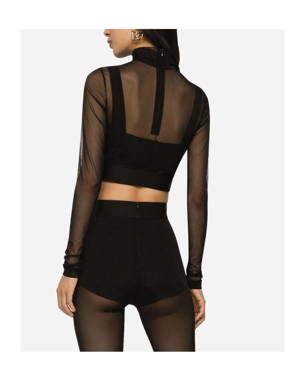 Dolce & Gabbana Black Roll-Neck Tulle Top