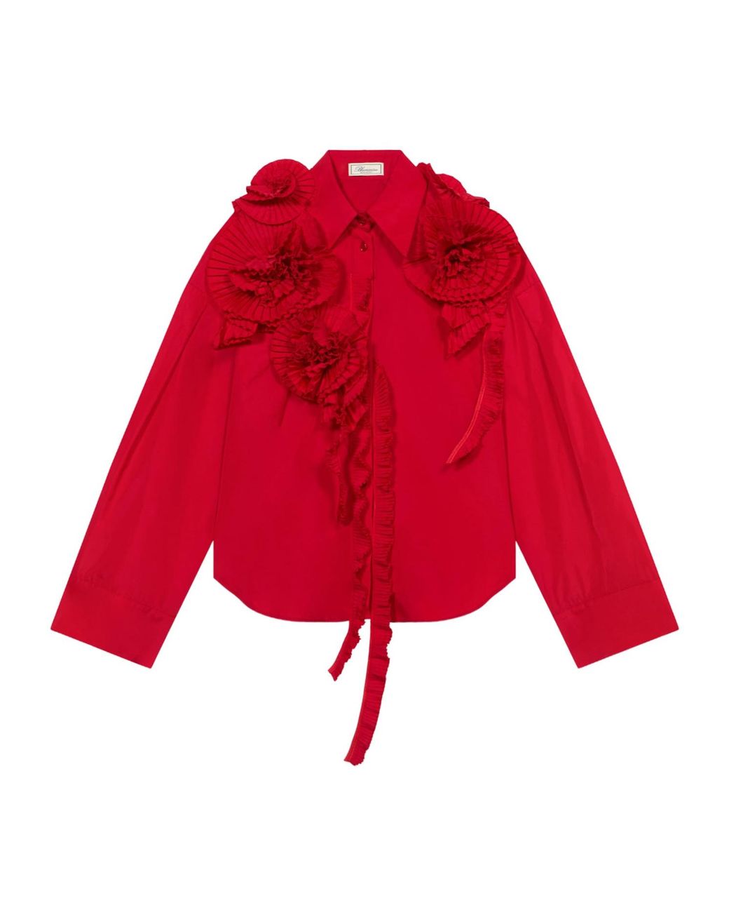 Blumarine Red Taffeta Shirt With 3D Roses