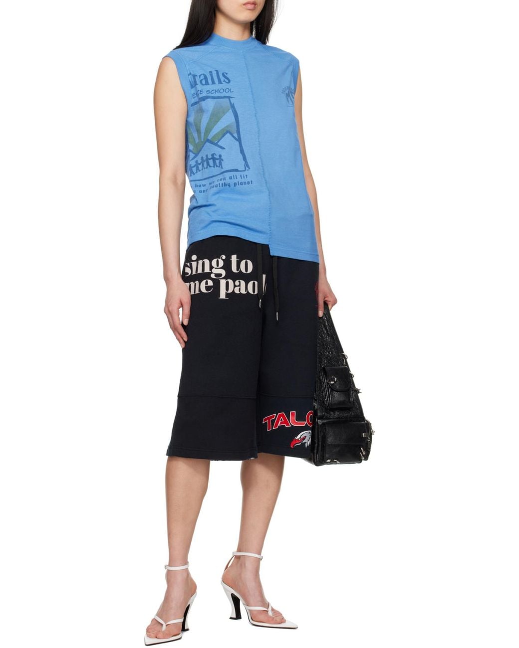 MARINE SERRE Black Regenerated Graphic Sweatshirts Drawstring Shorts