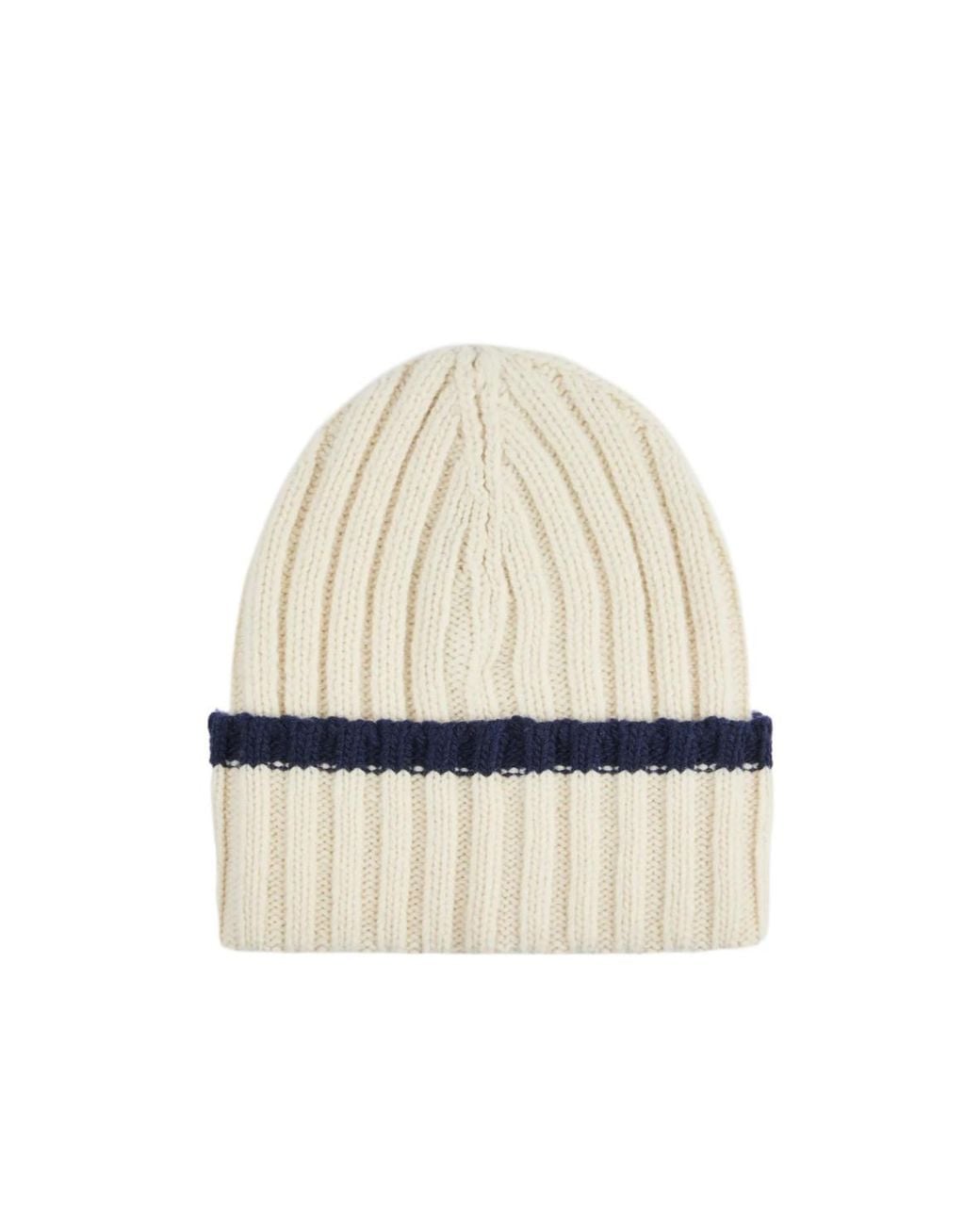 Fay White Ribbed-Knit Stripe Beanie Hat for men