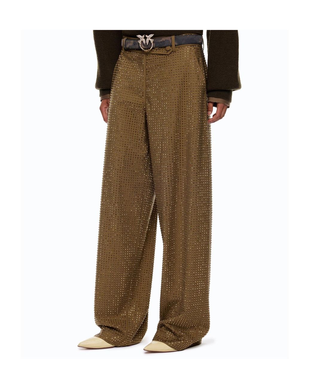 Pinko Natural Rhinestone-Embellished Tailored Trousers
