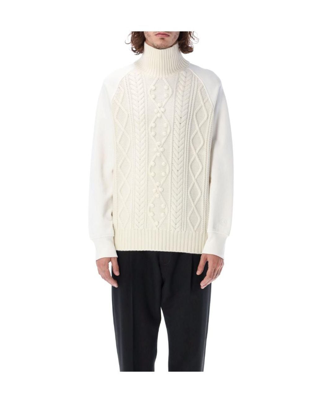 Neil Barrett White Panelled Cable Knit Jumper for men