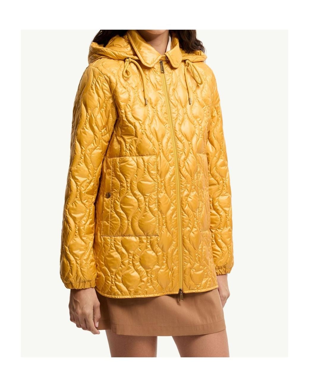Moncler Yellow Balette Geometric Quilted Mid-Length Down Jacket