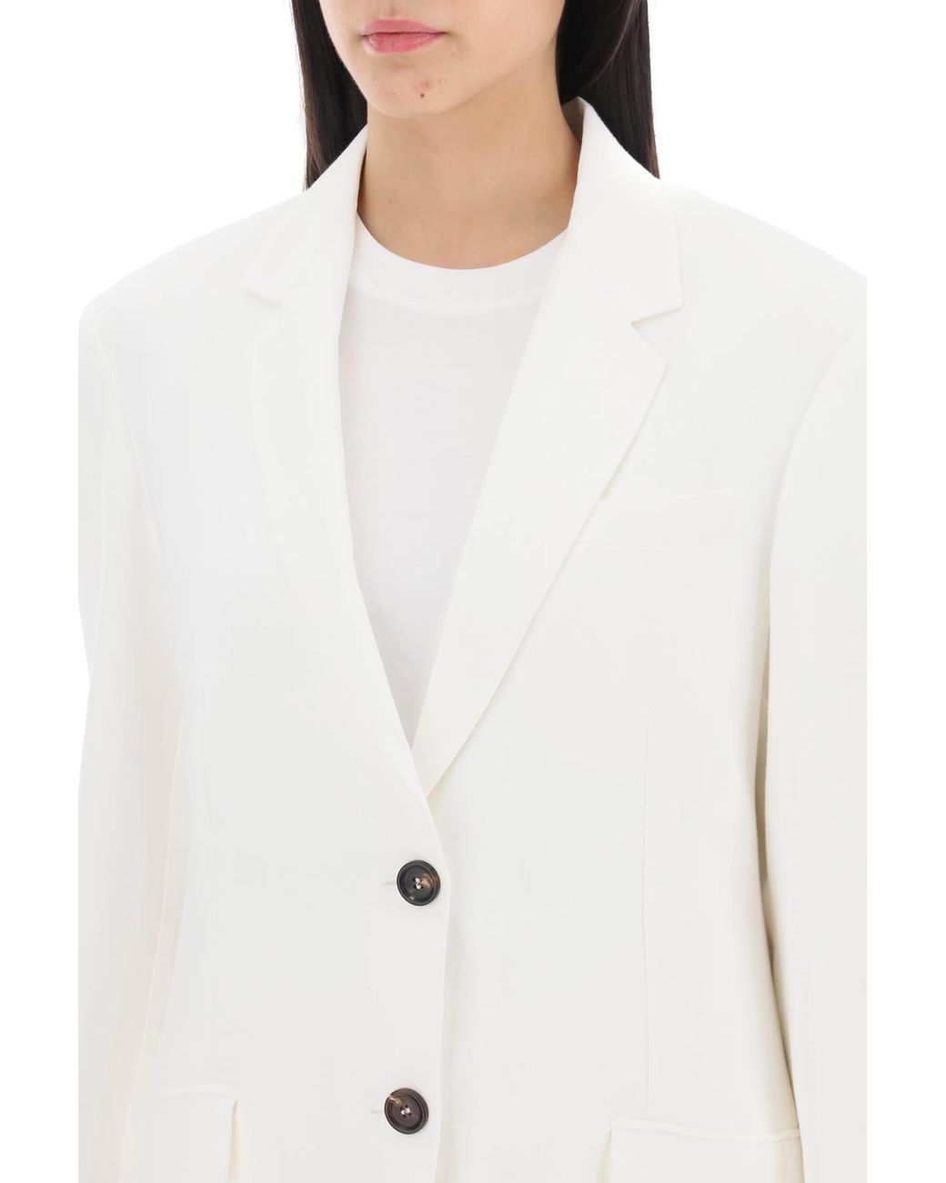 Brunello Cucinelli White Flap-Pocketed Single-Breasted Blazer