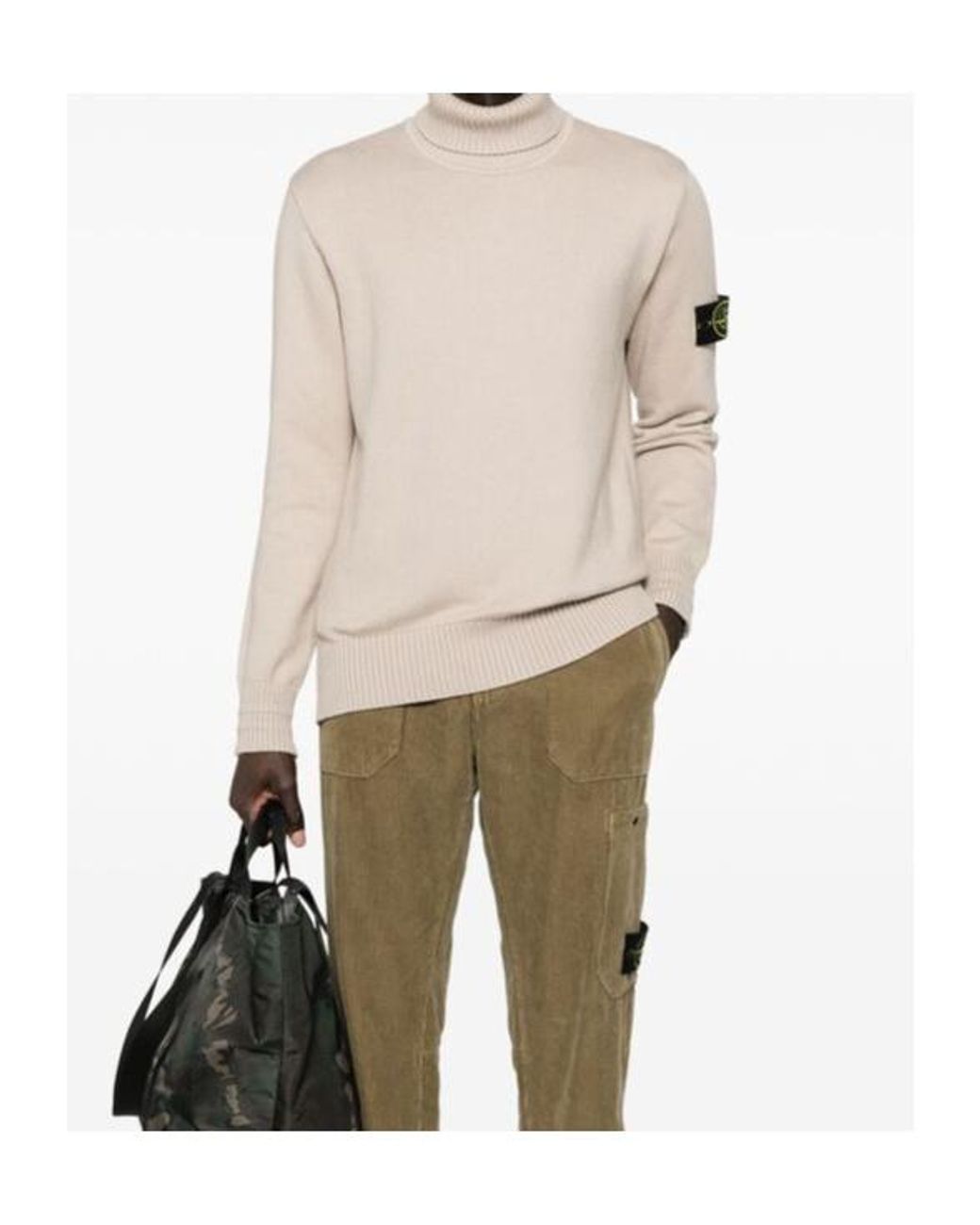 Stone Island White Logo Patch Roll Neck Jumper for men