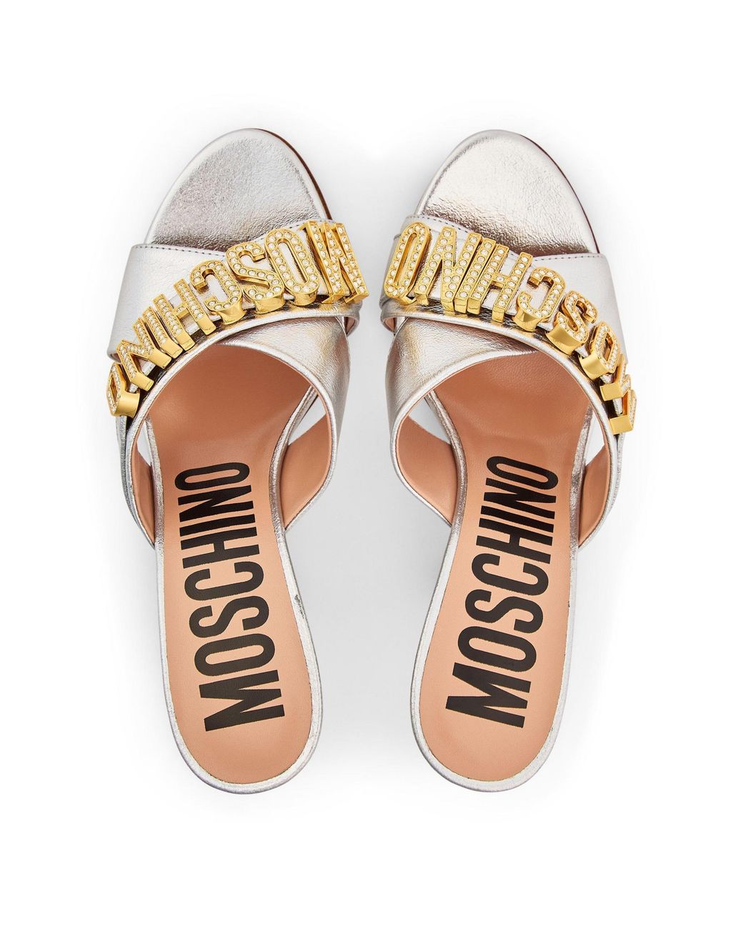 Moschino White Letter Printed Heeled Mules