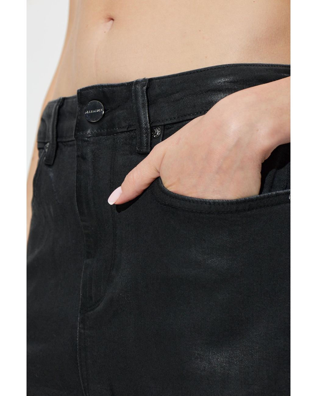 AllSaints Black Brixton Coated Wide-Leg Jeans