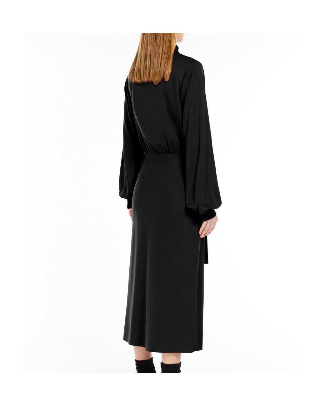 Sportmax Black Pussy-Bow Long-Sleeved Dress