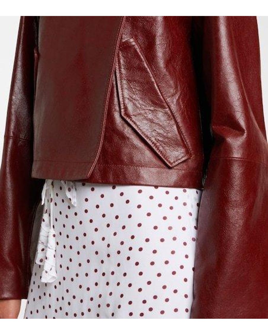 Dorothee Schumacher Red Broken Shine Cropped Leather Jacket