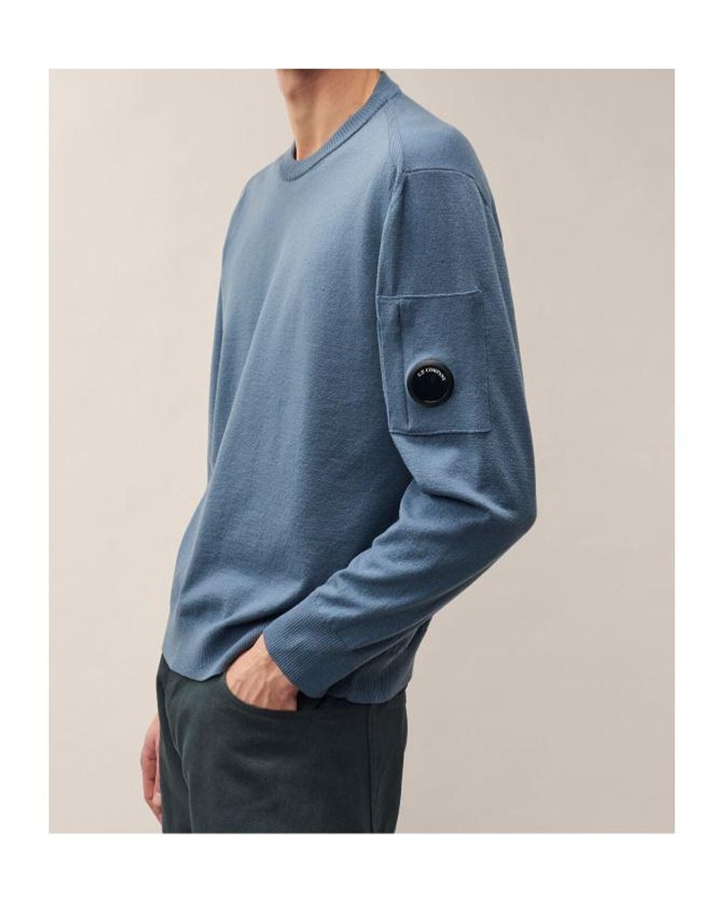 C P Company Blue Lens-Detail Crew-Neck Sweater for men