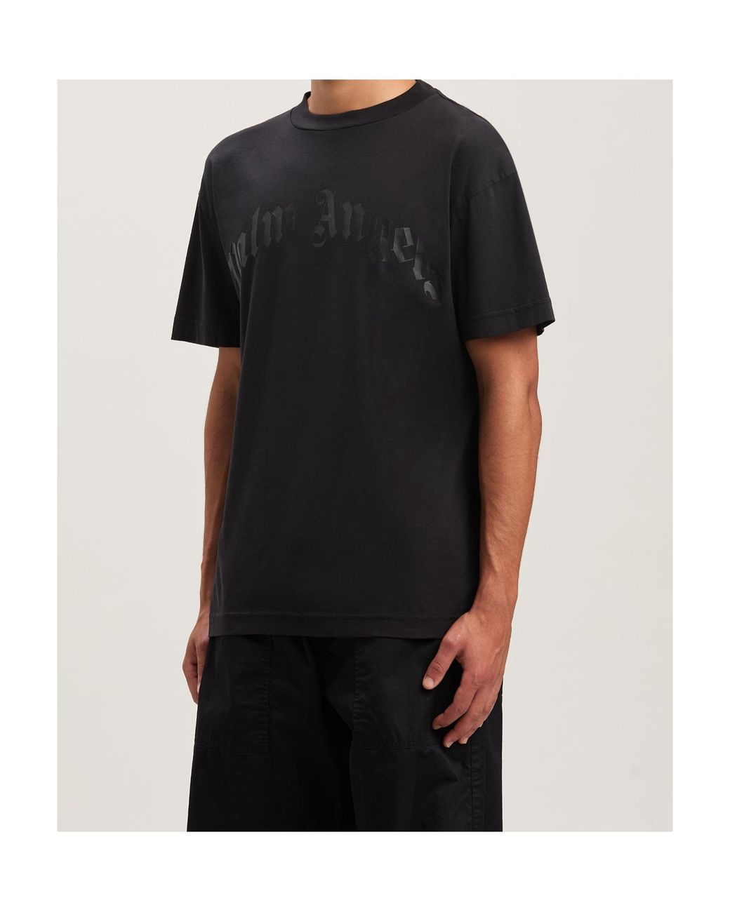 Palm Angels Black Curved Logo Printed Crewneck T-Shirt for men