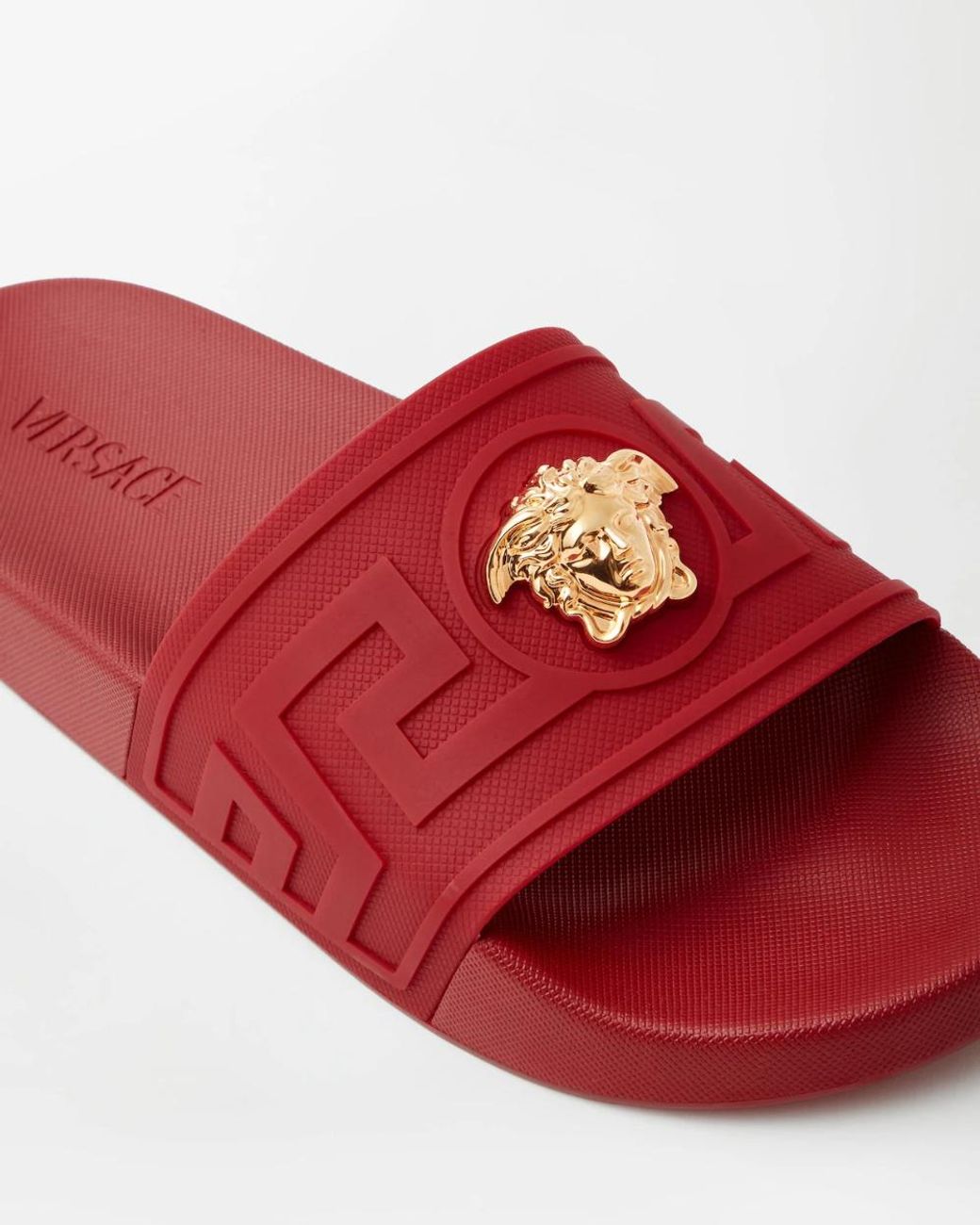 Versace Red Medusa-Motif Open-Toe Slippers for men