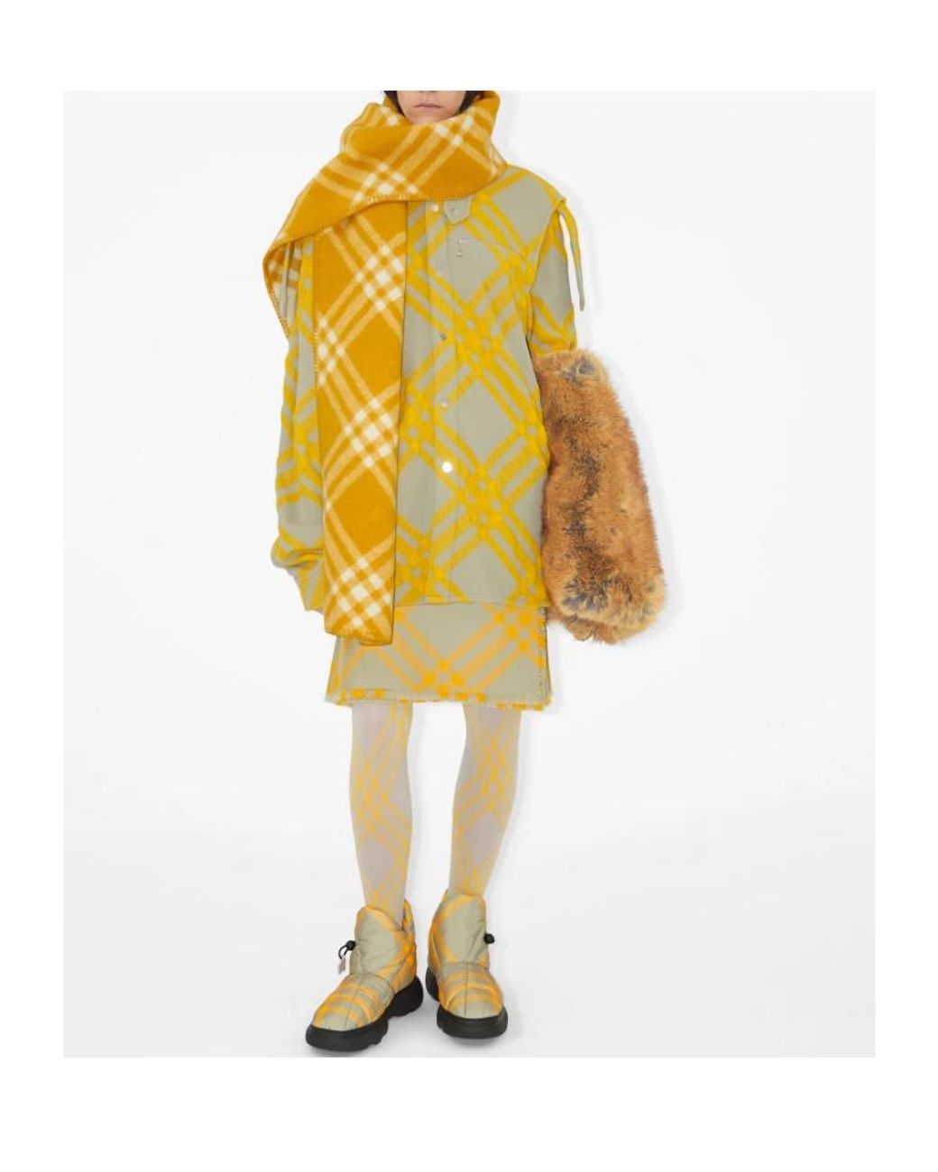 Burberry Yellow Check A-Line Kilt Skirt