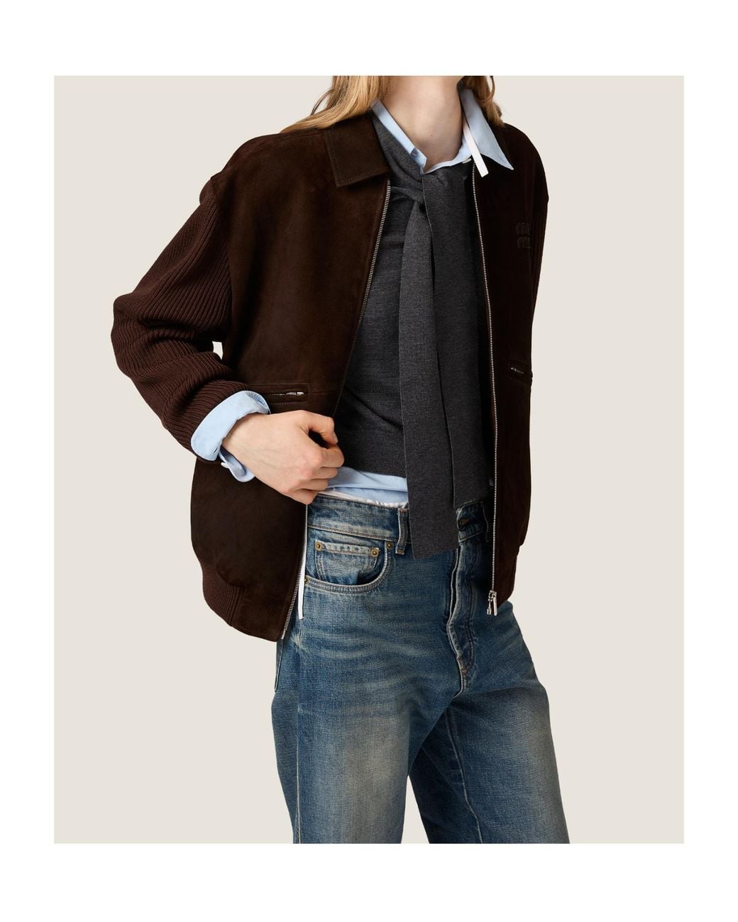 Miu Miu Brown Waxed Suede Blouson Jacket