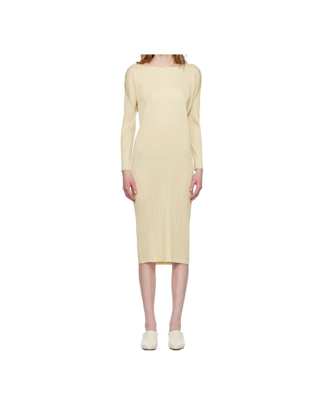 Pleats Please Issey Miyake Natural Pleated Knit Midi Dress