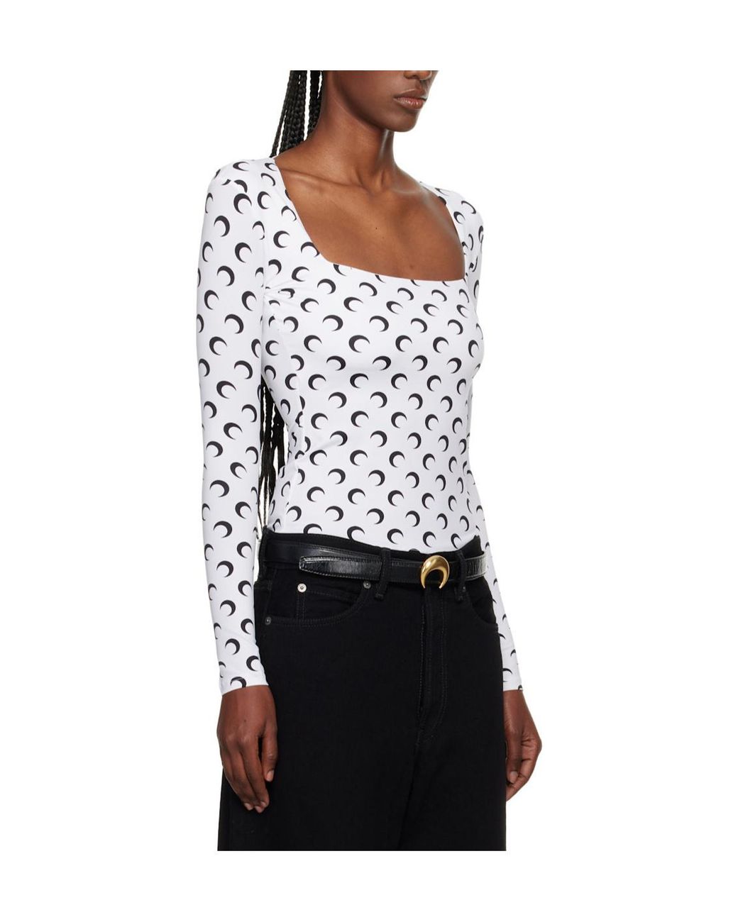 MARINE SERRE White Moon Printed Jersey Square-Neck Top