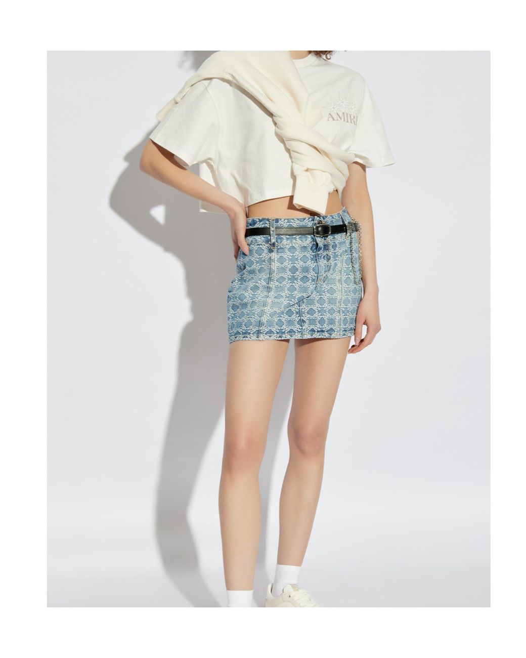 Amiri Blue Patterned Denim Skirt