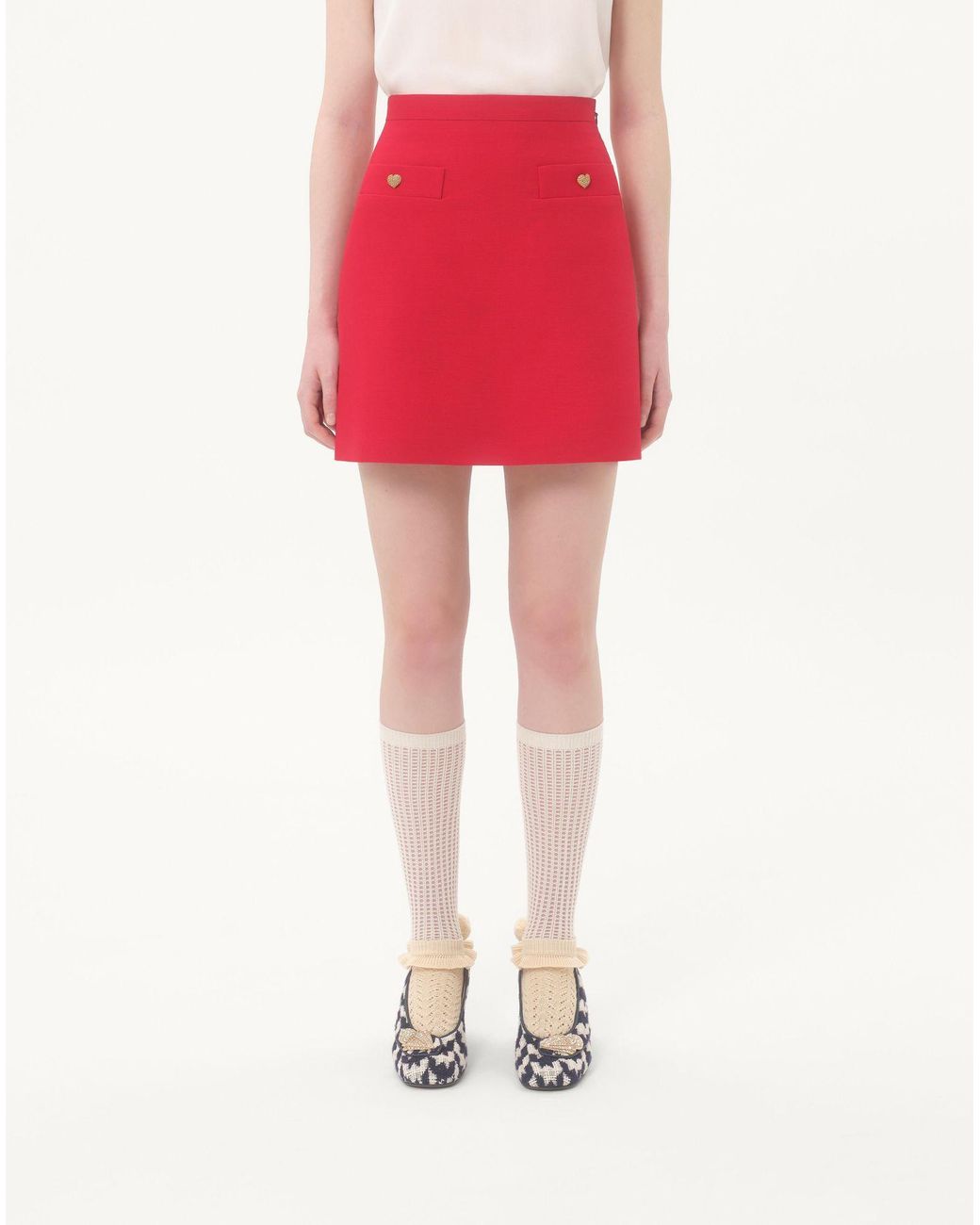 Valentino Red Crepe Couture Heart Motif Mini Skirt