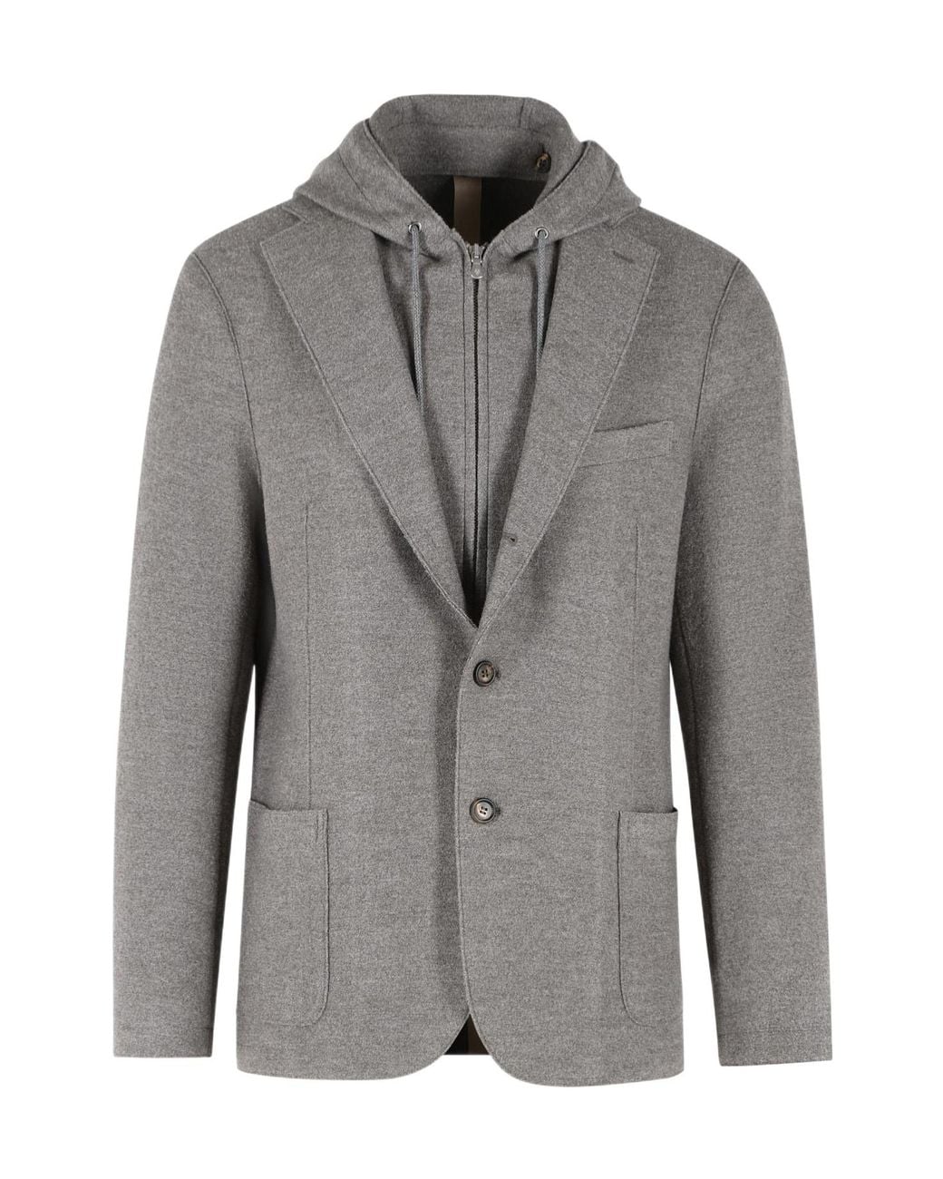 Eleventy Gray Hooded Single-Breasted Blazer for men