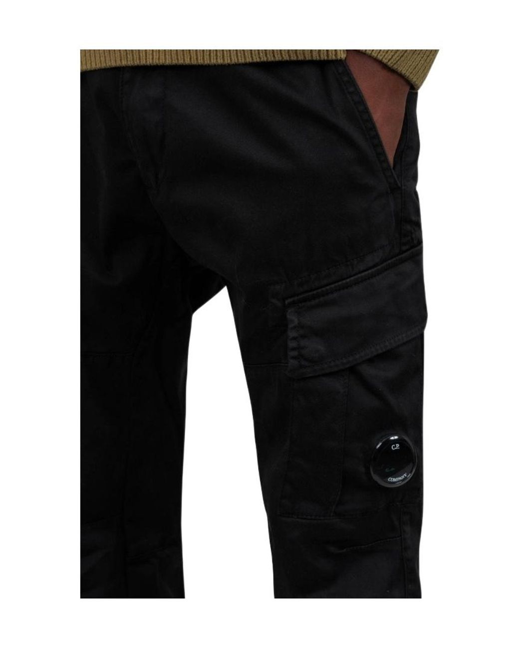 C P Company Black Satin Cargo Pants for men