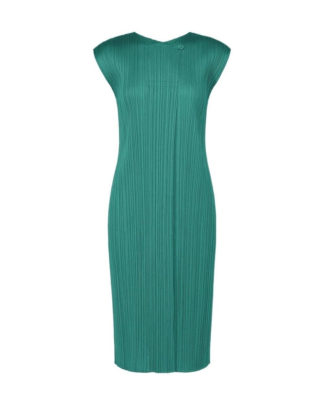 Pleats Please Issey Miyake Green Pleated Dress