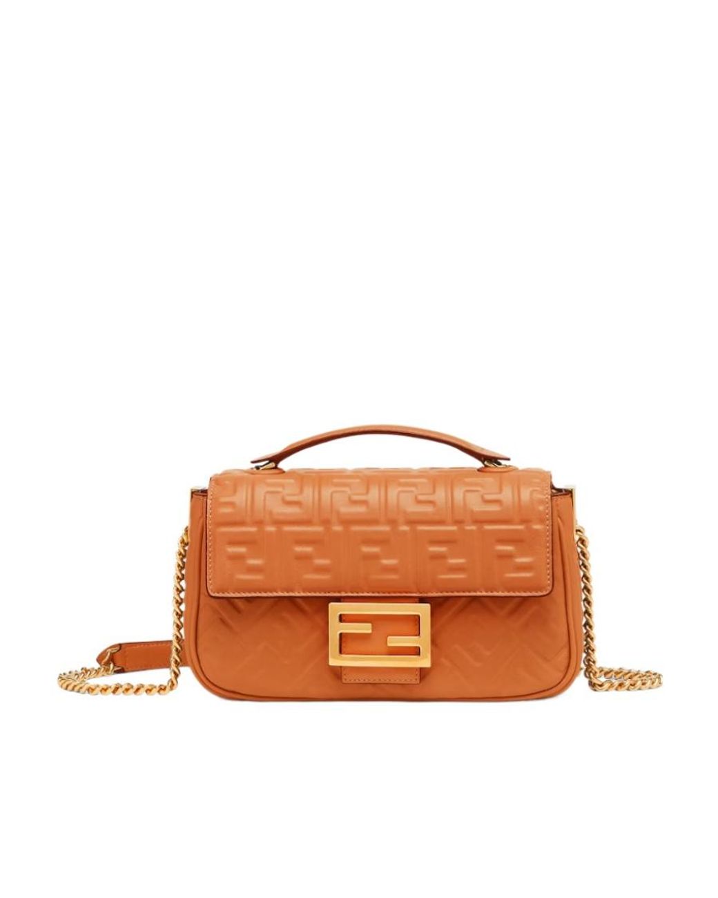 Fendi Orange Baguette Chain Midi Shoulder Bag