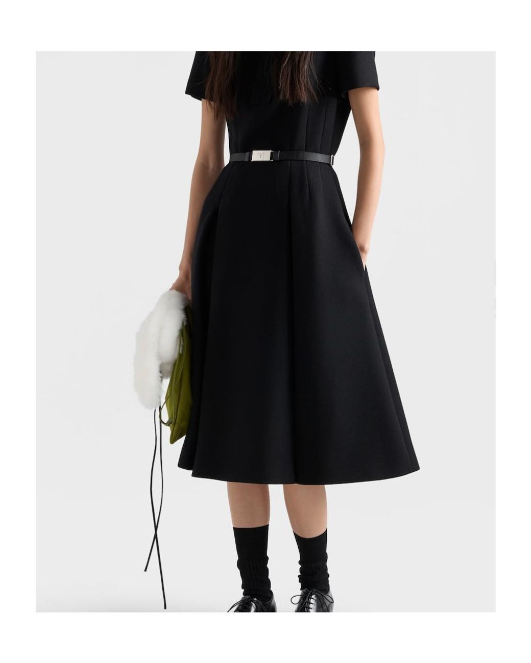 Prada Black Embroidered Natté-Fabric Dress