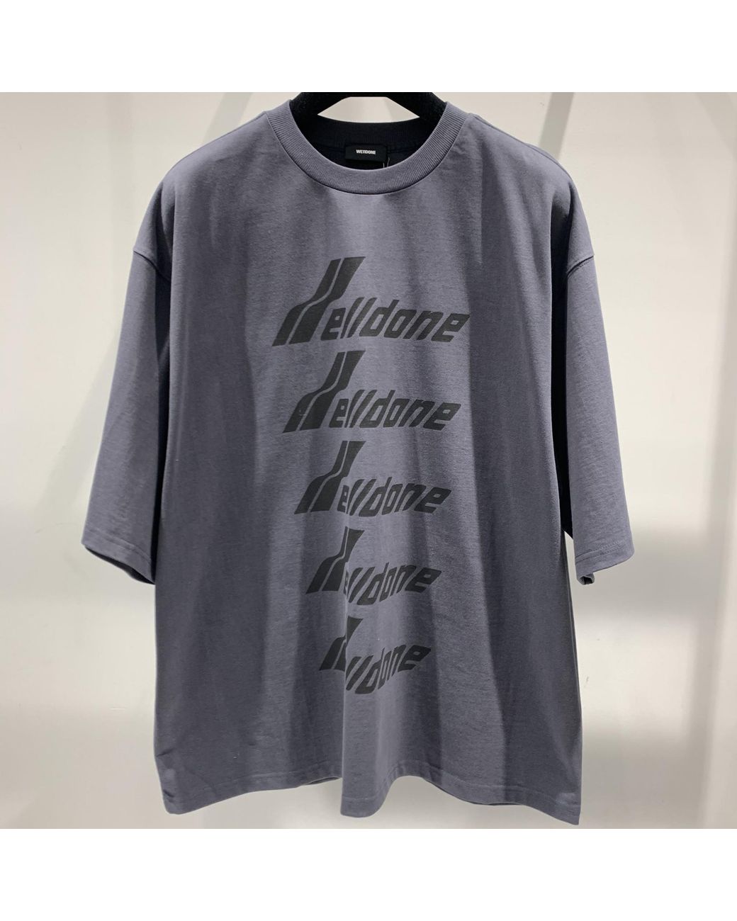 we11done Black Logo-Print Crew Neck T-Shirt for men