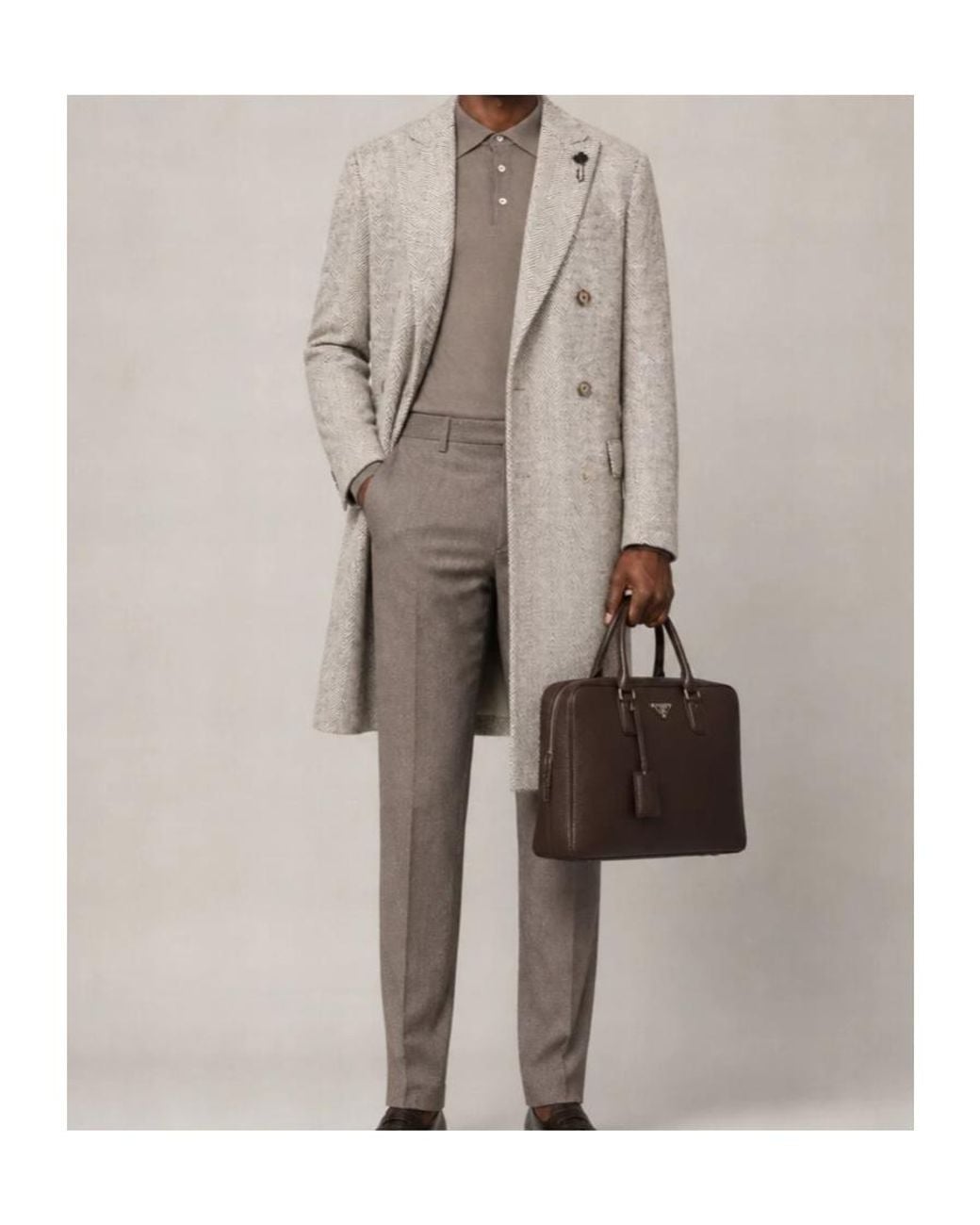 Lardini Gray Double-Breasted Herringbone-Tweed Coat for men