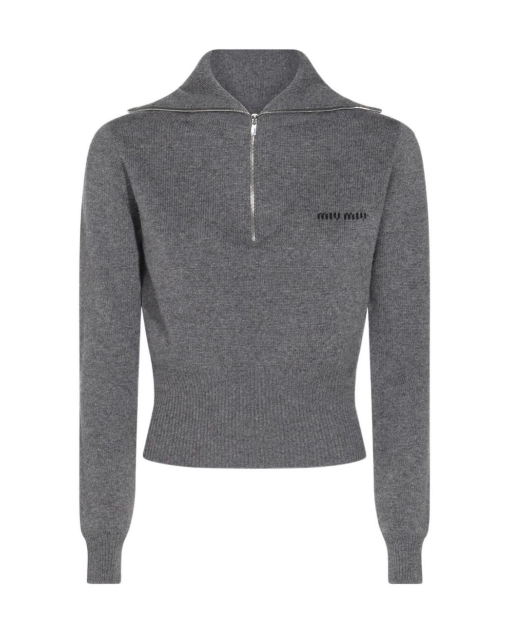 Miu Miu Gray Cashmere Half-Zipper Sweater