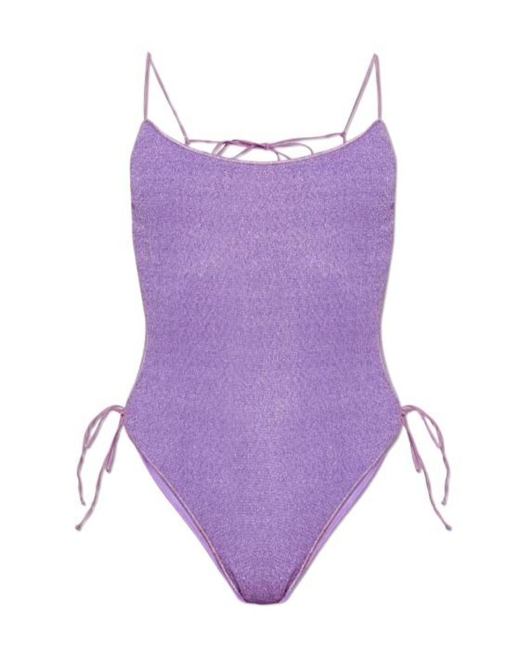 Oseree Purple Oséree Lurex Side-Tie Swimsuit