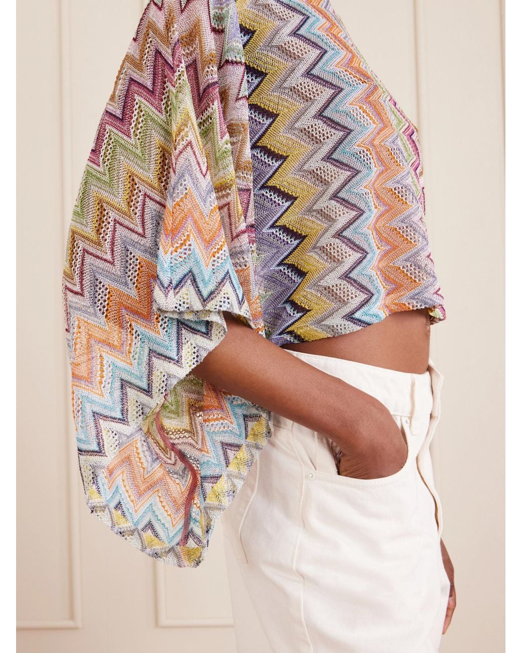 Missoni White Striped Cropped Metallic Crochet-Knit Top