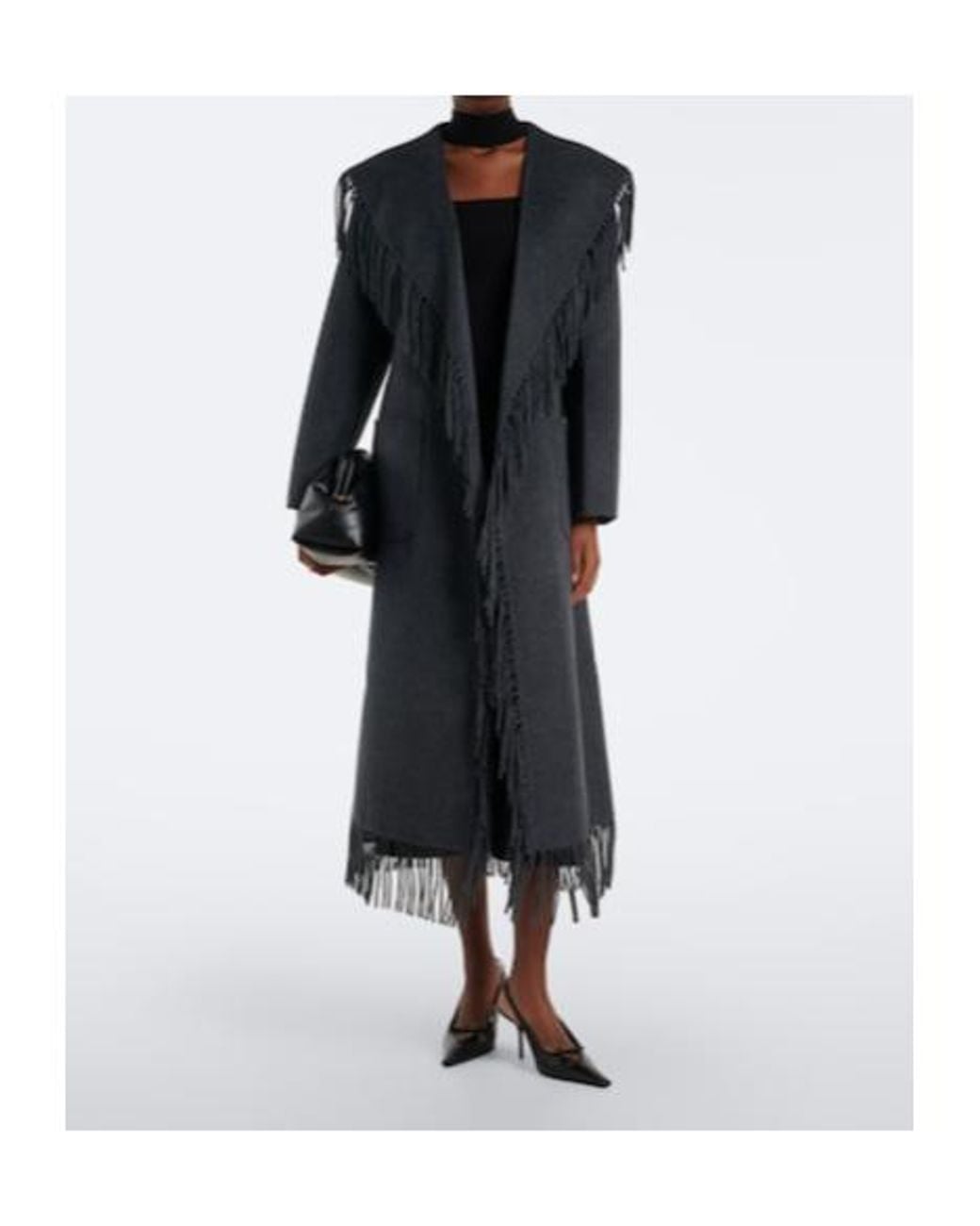 Jonathan Simkhai Black Carrie Fringed Wrap Coat