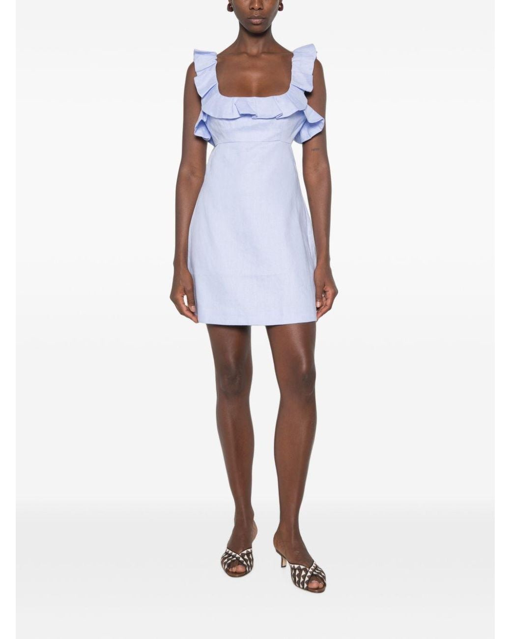 Zimmermann Blue Ruffled Cut-Out Mini Dress