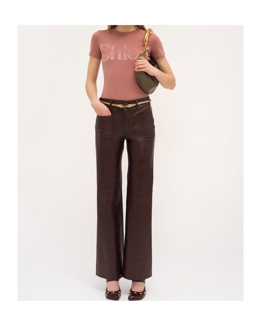 Chloé Pink Chloé Logo Detailed Crewneck T-Shirt