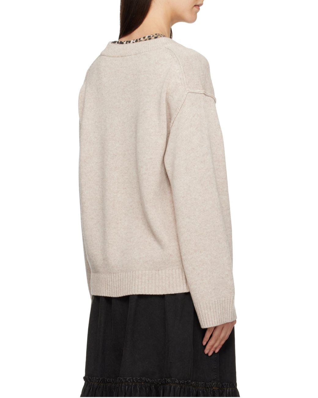 Ganni Natural Logo-Embroidered V-Neck Jumper