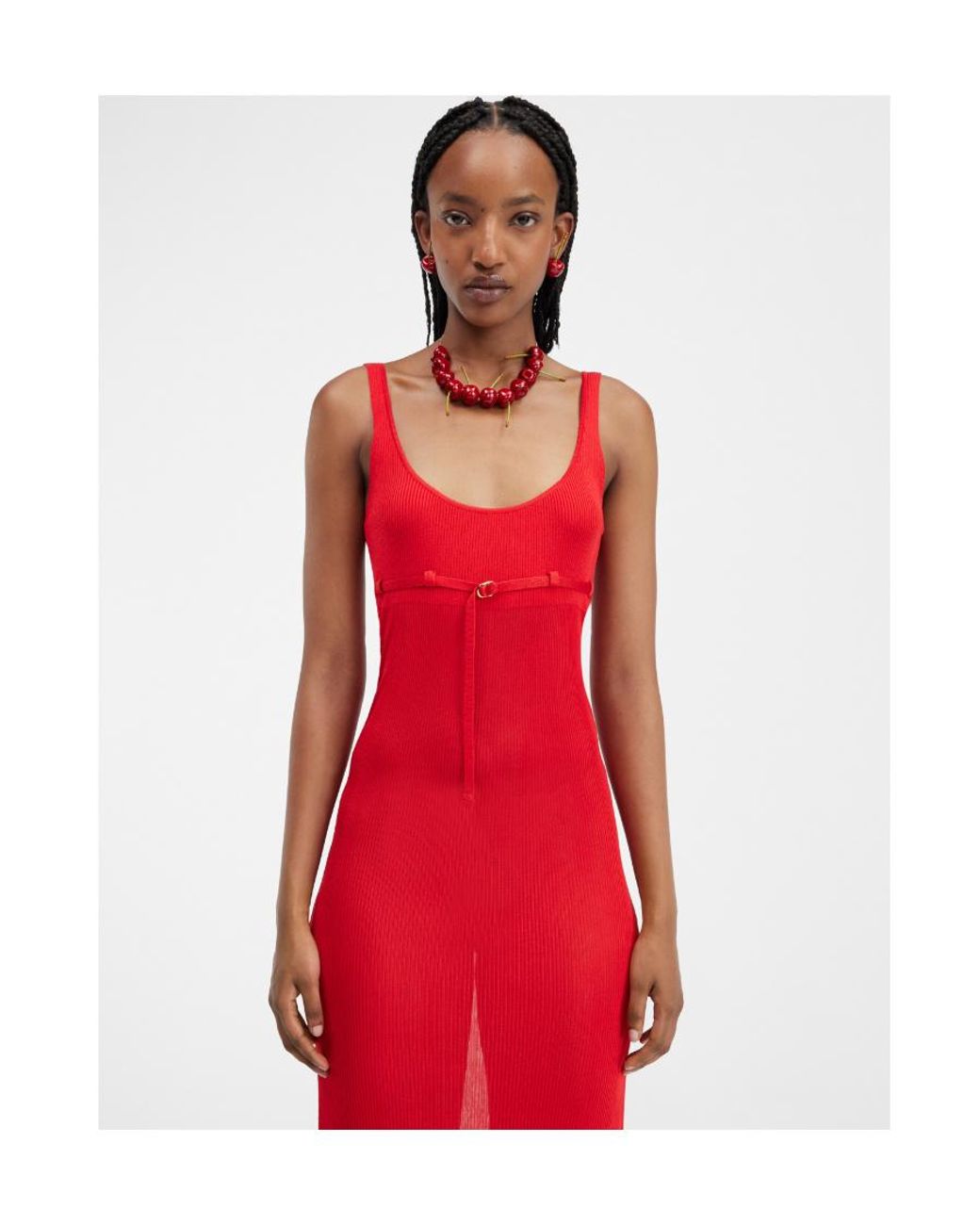 Jacquemus Long Knitted Dress With A Belt in Red | Lyst