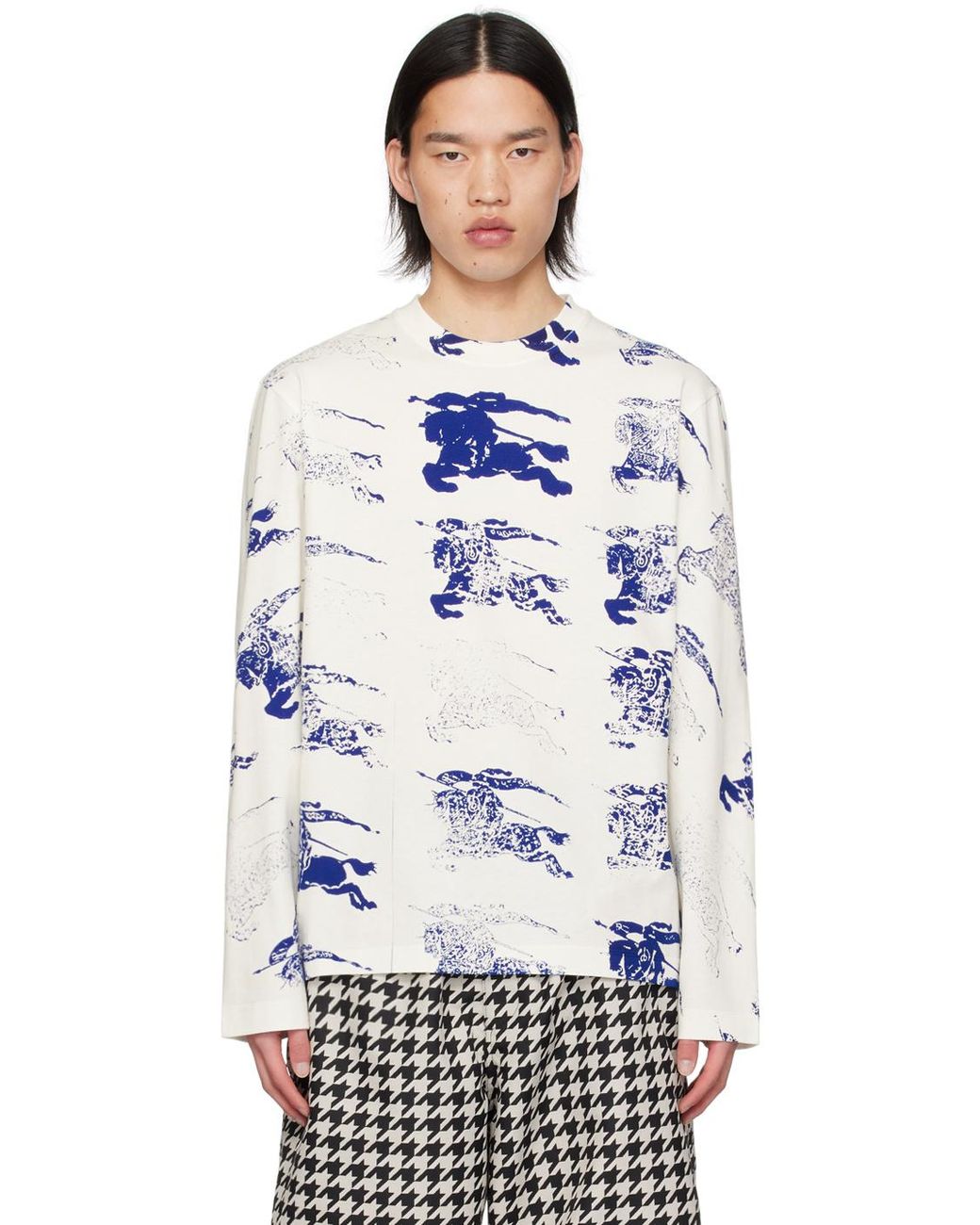 Burberry Blue Allover Logo Printed Long Sleeved T-Shirt for men