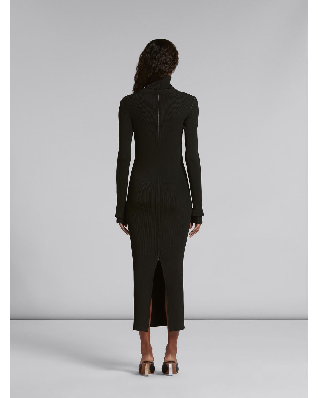 Marni Black Turtleneck Ribbed-Knit Long-Sleeved Dress