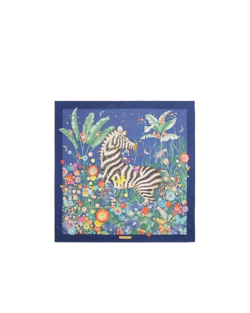 Ferragamo Blue Printed Silk Scarf